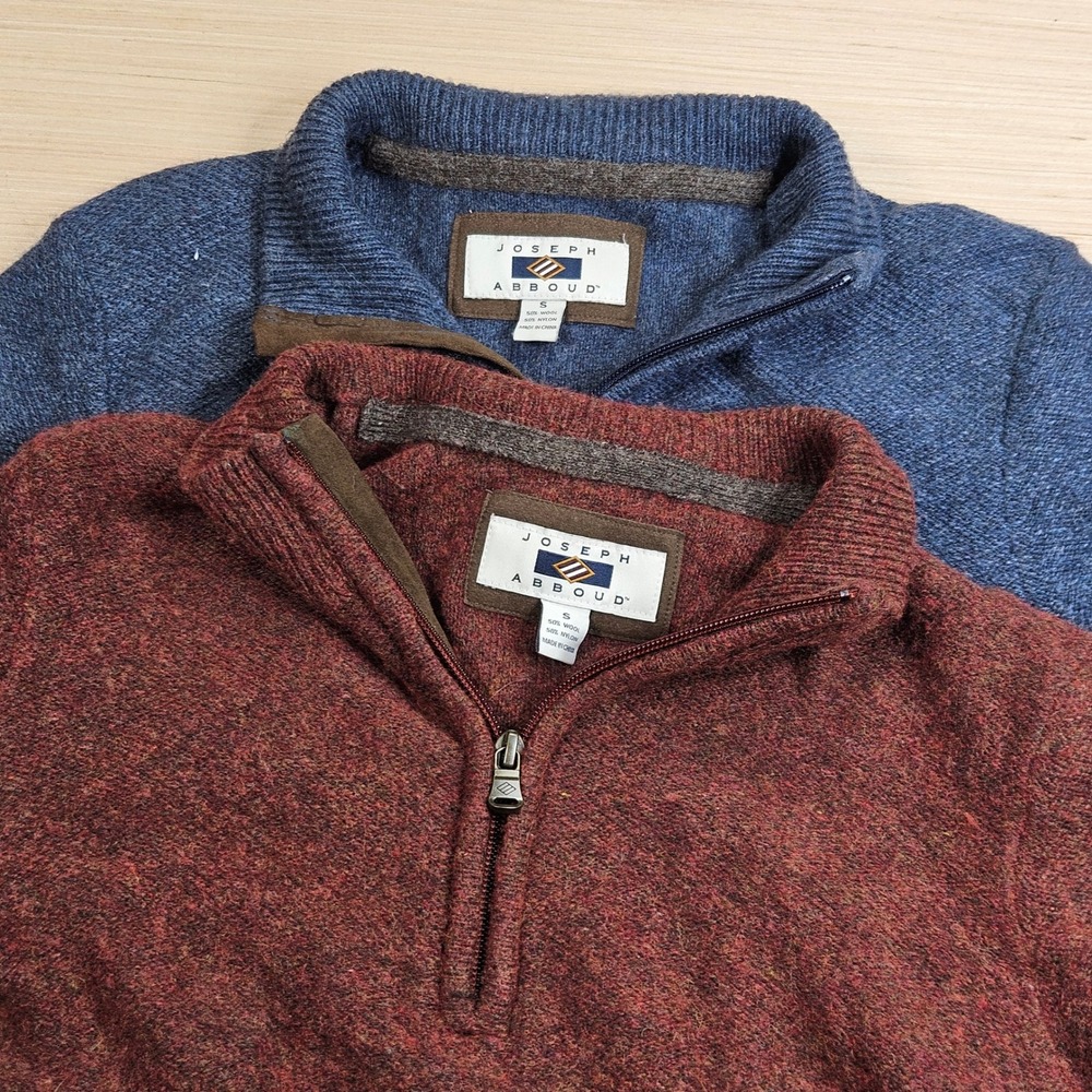 Lot 2 Joseph Abboud Quarter Zip Wool Blend Sweater Mens S Blue Burgundy Pullover